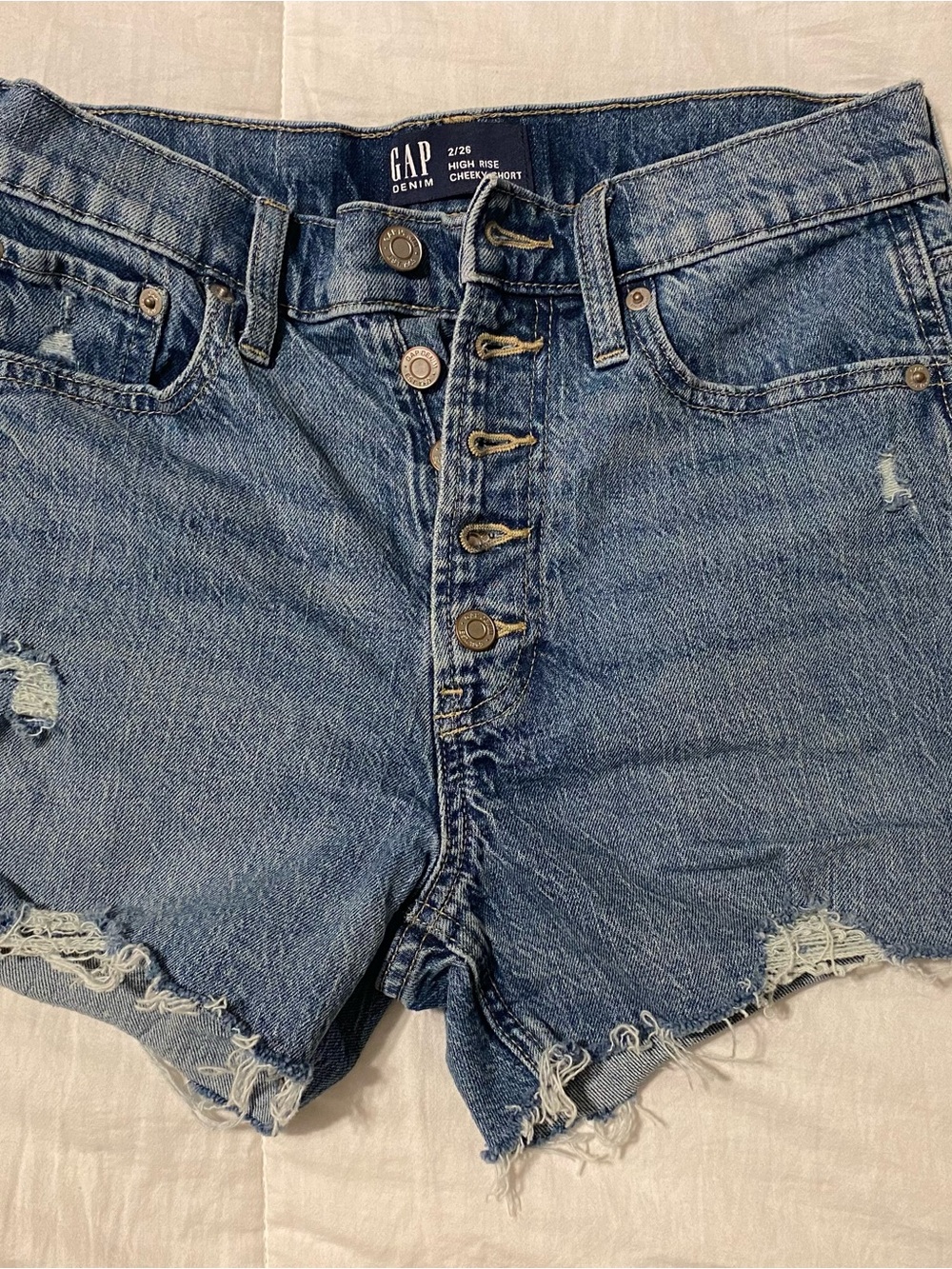 GAP Distressed High-Rise Blue Denim Shorts